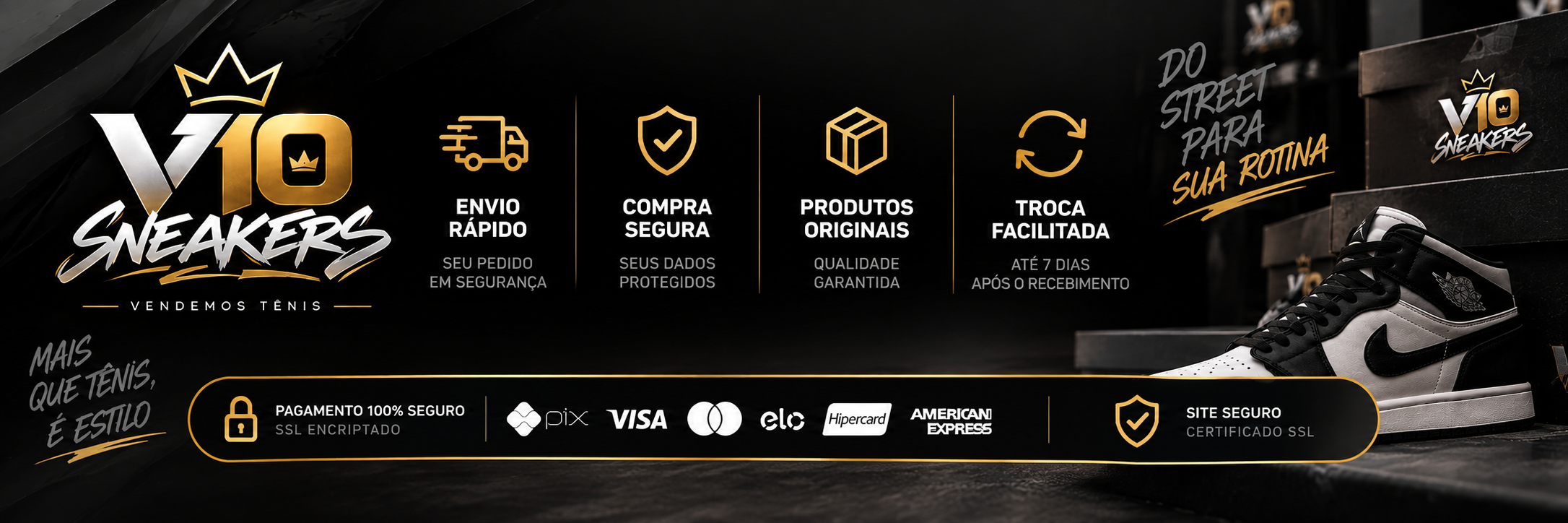 Envio rápido, compra segura, produtos originais e troca facilitada — V10 Sneakers